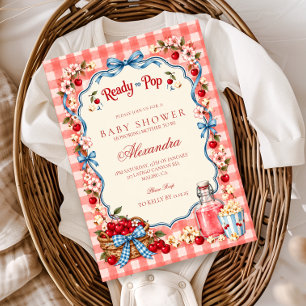 Ready to Pop Cherry Gingham Baby Shower Invitation