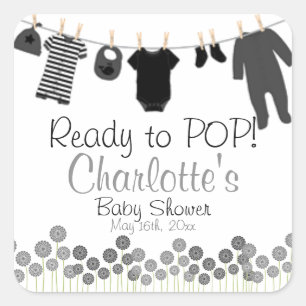 Ready to POP! Clothesline Baby Shower Square Sticker