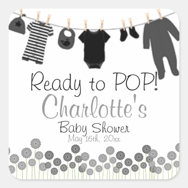 Ready to POP! Clothesline Baby Shower Square Sticker (Front)