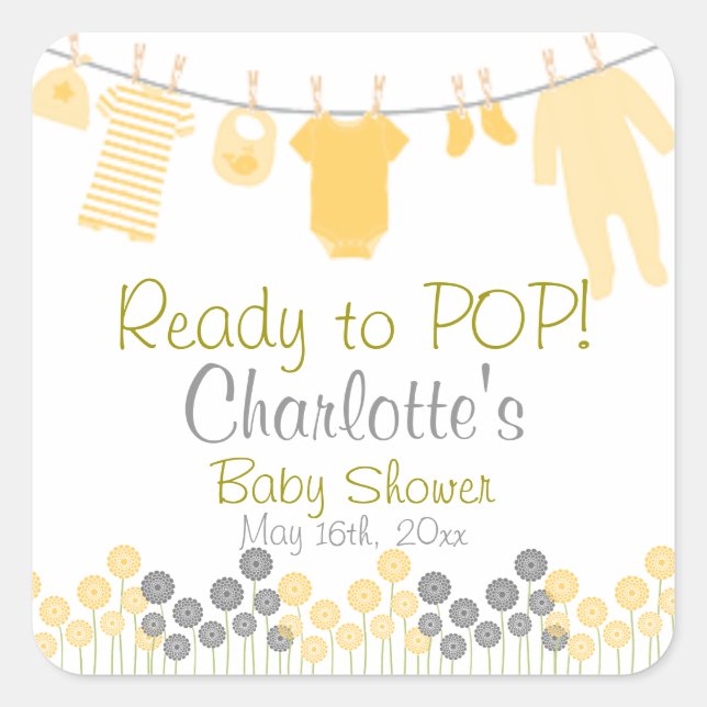 Ready to POP! Clothesline Baby Shower Square Sticker (Front)