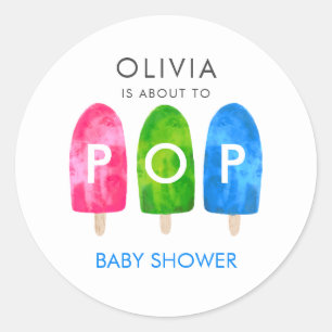 Ready to Pop colourful blue Baby Shower Classic Round Sticker