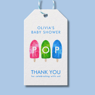 Ready to Pop colourful Blue Baby Shower Gift Tags