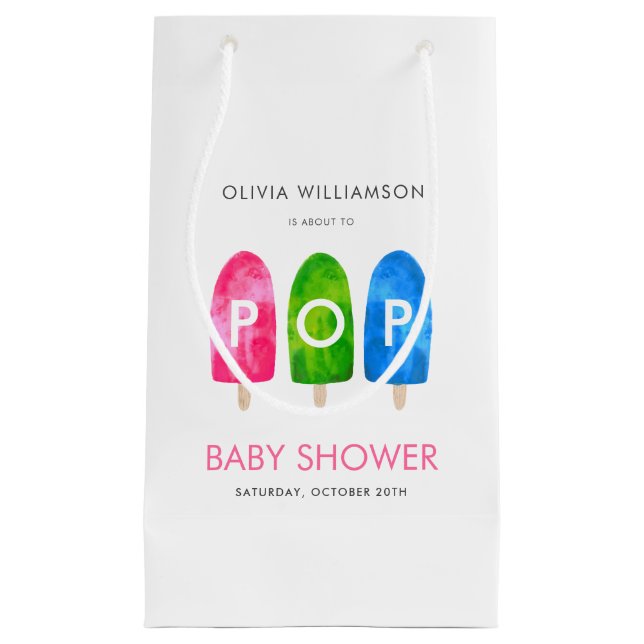 Ready to Pop colourful Popsicle Baby Shower Small Gift Bag (Front)