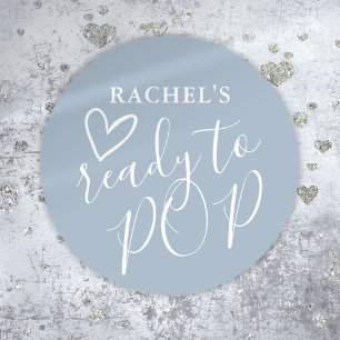 Ready To Pop Cute Heart Dusty Blue Boy Baby Shower Classic Round Sticker