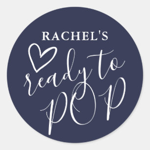Ready To Pop Cute Heart Navy Blue Boy Baby Shower Classic Round Sticker