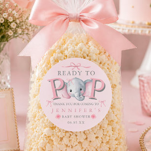Ready to Pop Elephant Baby Shower Popcorn Bag  Classic Round Sticker