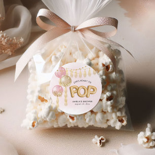 "Ready to Pop" Floral Baby Shower Balloons Classic Round Sticker