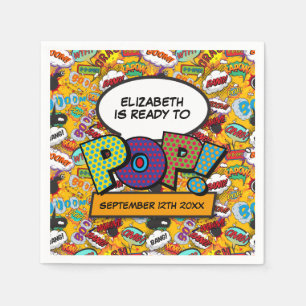 Ready To Pop Fun Modern Comic Book Baby Shower Napkin