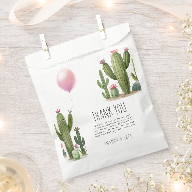 Ready to Pop Girl Balloon Cactus Green Baby Shower Favour Bags (Clipped)