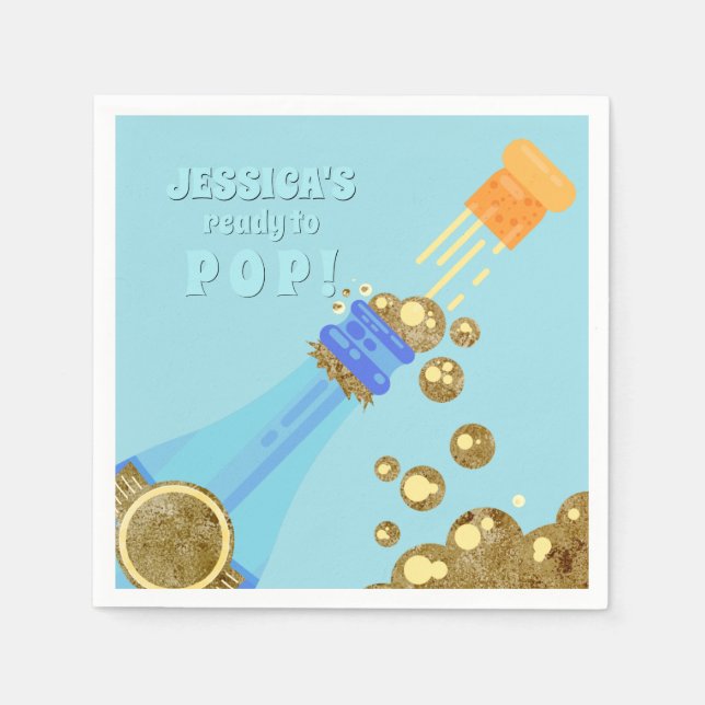 Ready to Pop Gold Champagne Baby Blue Shower Napkin (Front)