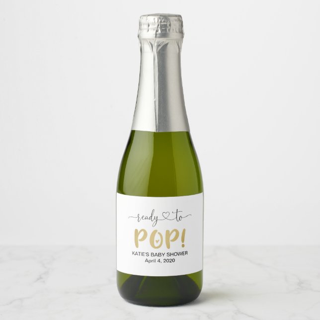 Ready To Pop Gold Mini Sparkling Wine Bottle Label (Front)