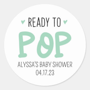 Ready To Pop Green Baby Shower Sticker