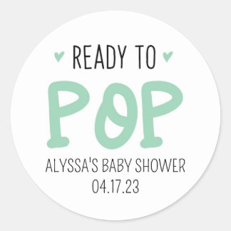 Ready To Pop Green Baby Shower Sticker