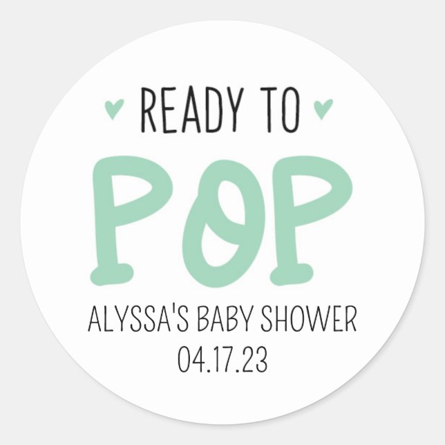 Ready To Pop Green Baby Shower Sticker (Front)