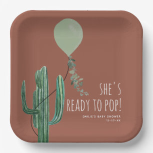 Ready to Pop Green Balloon Cactus Terracotta Baby Paper Plate
