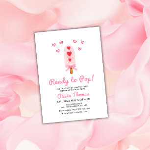 Ready To Pop Heart Bow Ice Cream Baby Shower  Invitation