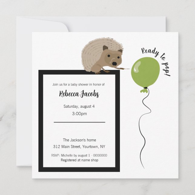 "Ready to pop" hedgehog Baby Shower Invitation (Front)