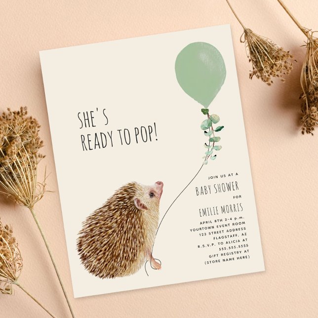Ready to Pop Hedgehog Green Balloon Invitation (Creator Uploaded)