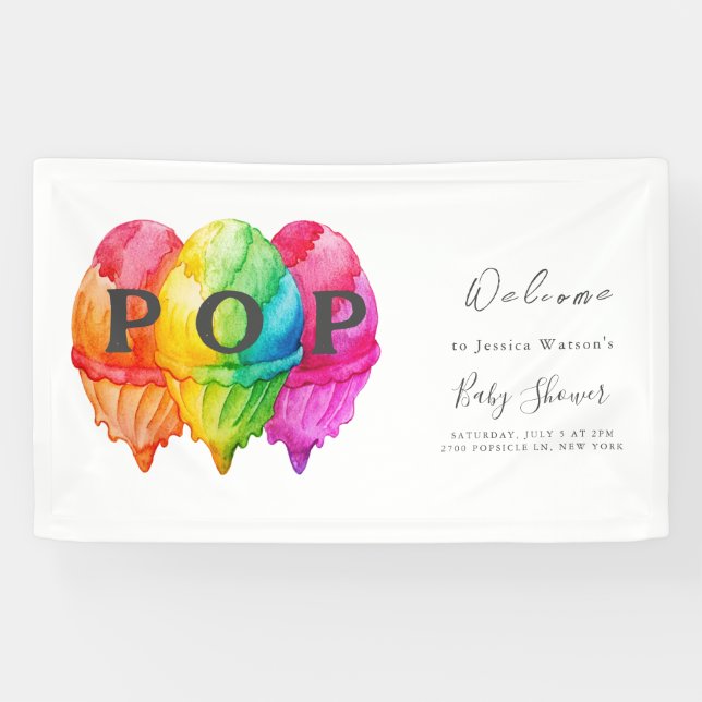 Ready to Pop Ice Cream Gradient Pink Baby Shower Banner (Horizontal)