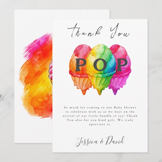 Ready to Pop Ice Cream Gradient Pink Baby Shower Thank You Card (Front/Back)