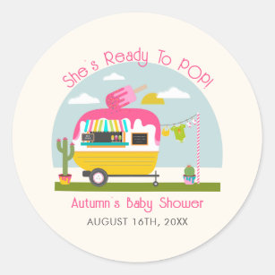 Ready To Pop Ice Pop Truck Camper Pink Baby Shower Classic Round Sticker