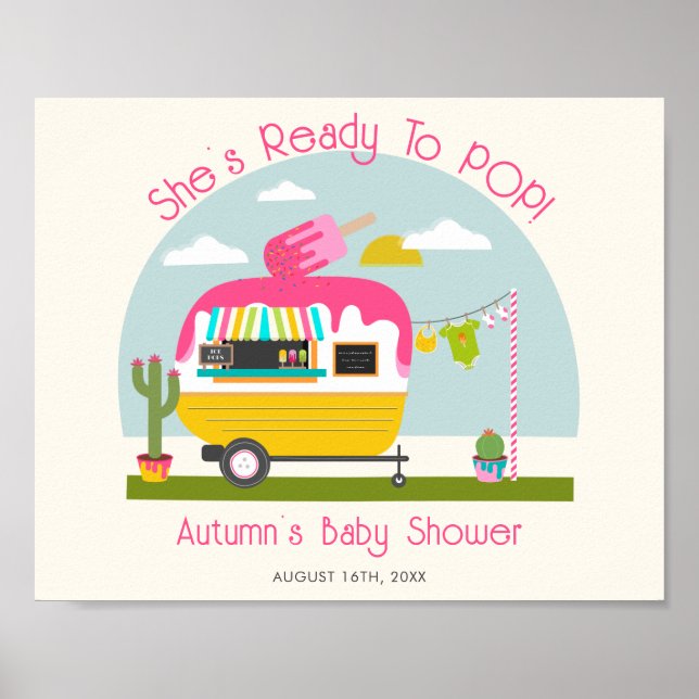Ready To Pop Ice Pop Truck Girl Baby Shower Poster (Front)