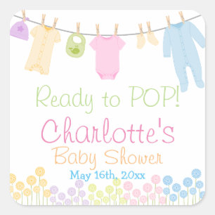 Ready To POP! Little Clothes Baby Shower Party Square Sticker