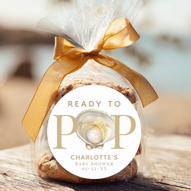 Ready to Pop Little Pearl Ocean Baby Shower Favor  Classic Round Sticker (Ready To Pop Favor Sticker)