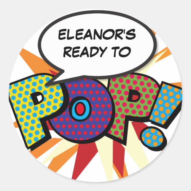 Ready to POP Modern Colourful Baby Shower Classic Round Sticker (Front)