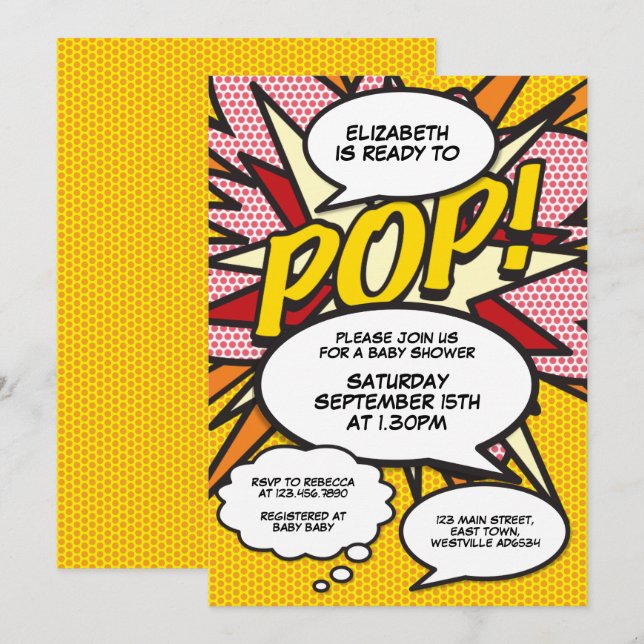 Ready to Pop Modern Fun Comic Baby Shower Invitation (Front/Back)