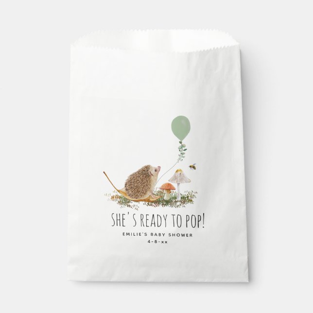 Ready to Pop Mushrooms Hedgehog Baby Shower Favour Bags (Front)