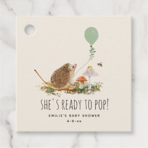 Ready to Pop Mushrooms Hedgehog Baby Shower Green Favour Tags