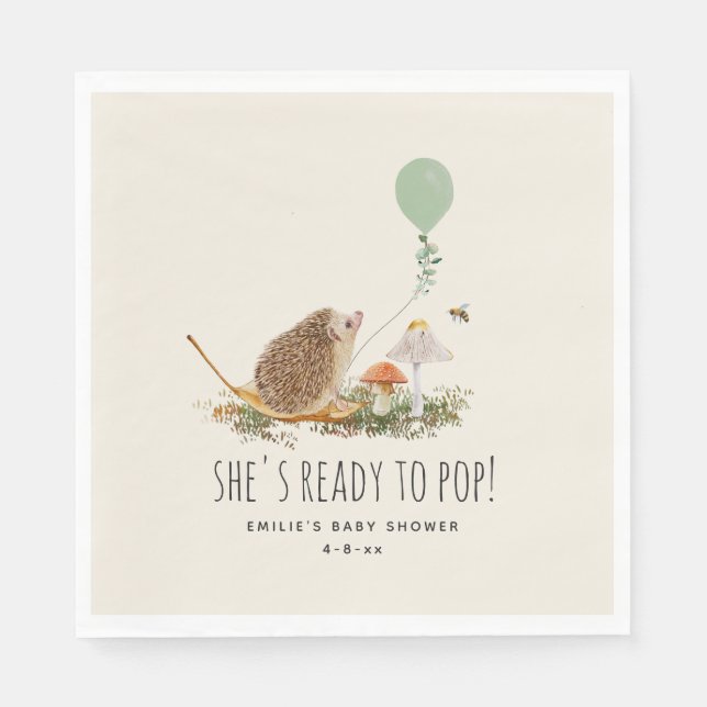 Ready to Pop Mushrooms Hedgehog Baby Shower Napkin (Front)