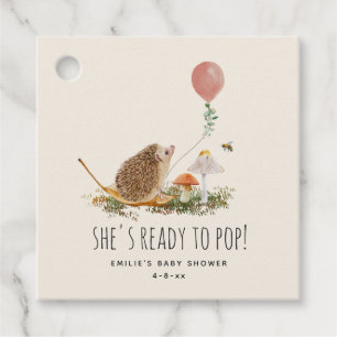 Ready to Pop Mushrooms Hedgehog Baby Shower Pink Favour Tags
