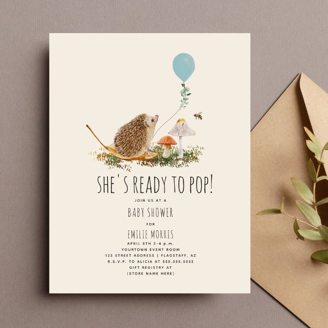 Ready to Pop Mushrooms Hedgehog Balloon Boy Invitation (Creator Uploaded)