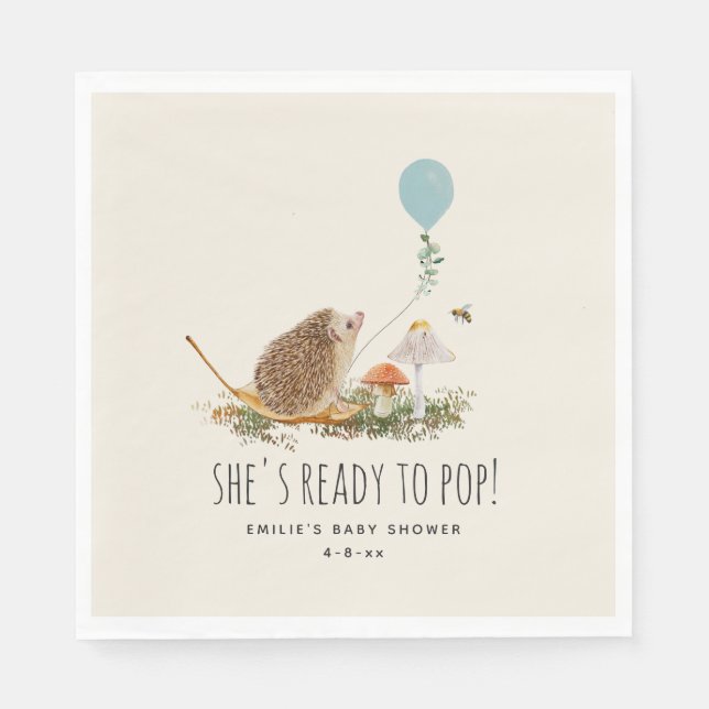 Ready to Pop Mushrooms Hedgehog Balloon Boy Napkin (Front)