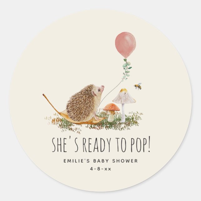 Ready to Pop Mushrooms Hedgehog Balloon Girl Classic Round Sticker (Front)