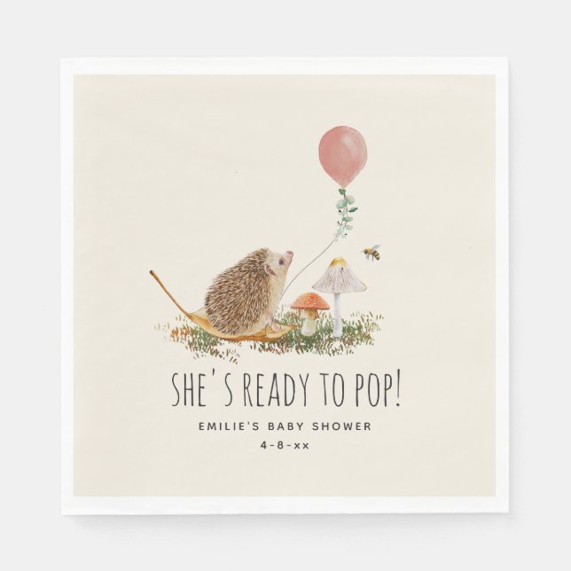 Ready to Pop Mushrooms Hedgehog Balloon Girl  Napkin (Front)