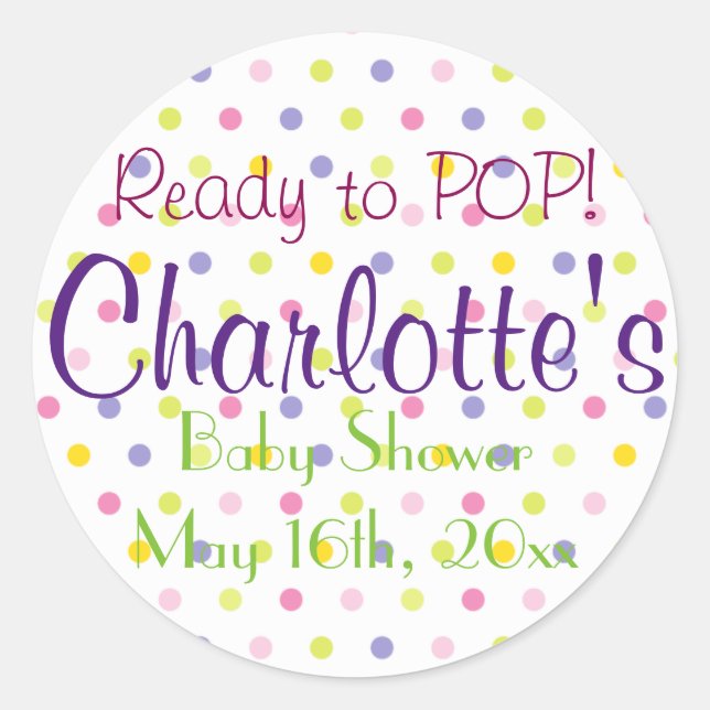 Ready to POP! Pastel Polka Dot Baby Shower Classic Round Sticker (Front)