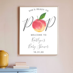 Ready To Pop   Peach Baby Shower Welcome Sign