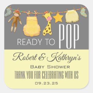 "Ready To Pop" Personalised Baby Shower Popcorn  Square Sticker