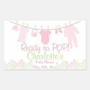 Ready to POP! Pink Baby Clothesline Baby Shower Rectangular Sticker