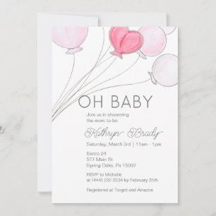 Ready to Pop Pink Balloon Baby Shower Invitation