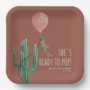 Ready to Pop Pink Balloon Cactus Girl Terracotta Paper Plate