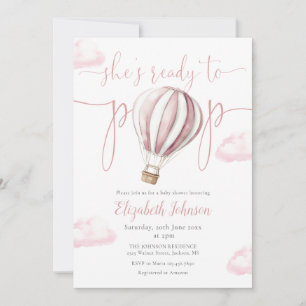 Ready To Pop Pink Balloon Girl Baby Shower Invitation