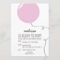 Ready to Pop Pink Balloon Girl Baby Shower Invite