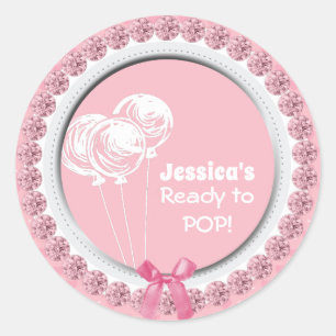 Ready to Pop Pink Girl Baby Shower Favour Classic Round Sticker