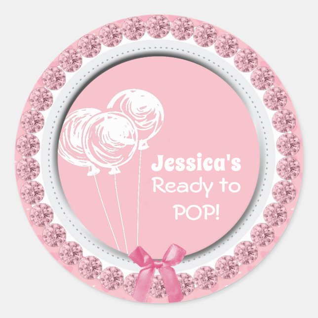 Ready to Pop Pink Girl Baby Shower Favour Classic Round Sticker (Front)