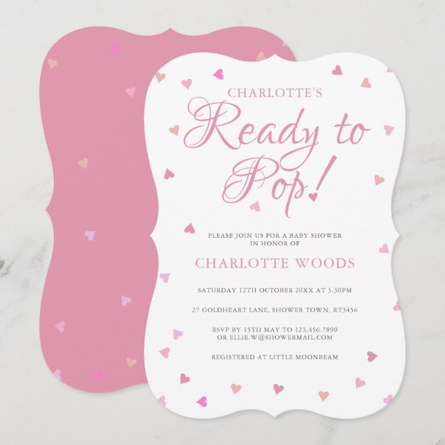 Ready To Pop Pink Hearts Baby Shower / Sprinkle Invitation (Front/Back)