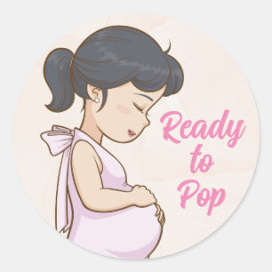 Ready to pop Pink Its a Girl Baby Shower Classic Round Sticker